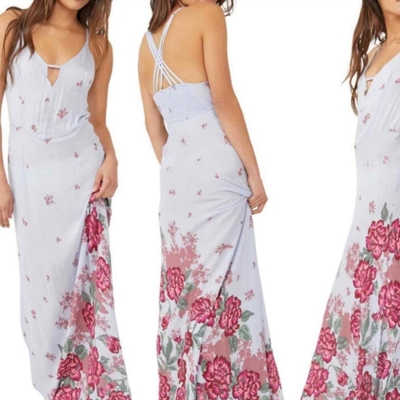 Free People Get to You Printed Maxi Dress Hydrangea Combo - Picture 1 of 7